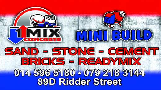Mix Concrete / Mini Build — Sand • Stone • Cement... 014 596 5180 · 079 218 3144 · 89D Ridder Street