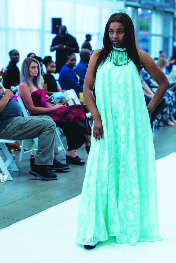 Beauty Masinga took to the runway in a baby-blue dress by Idah’s Fashions during the anniversary showcase at Rustenburg Toyota.