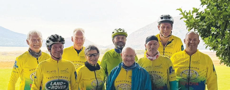 Back, from left: Danie Lombaard, Chris Petersen, Dean Townsend and Rustenburg Cycling Club chairperson Vaughan Townsend. Front from left: Petr Miovsky, Alta Lombaard, Keith Hines, Johan Roos and JP Stringer.