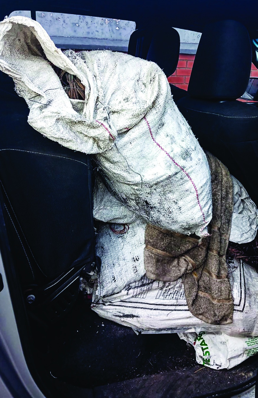 Suspected stolen copper cable packed across the back seat of one of the vehicles intercepted near Zeerust.